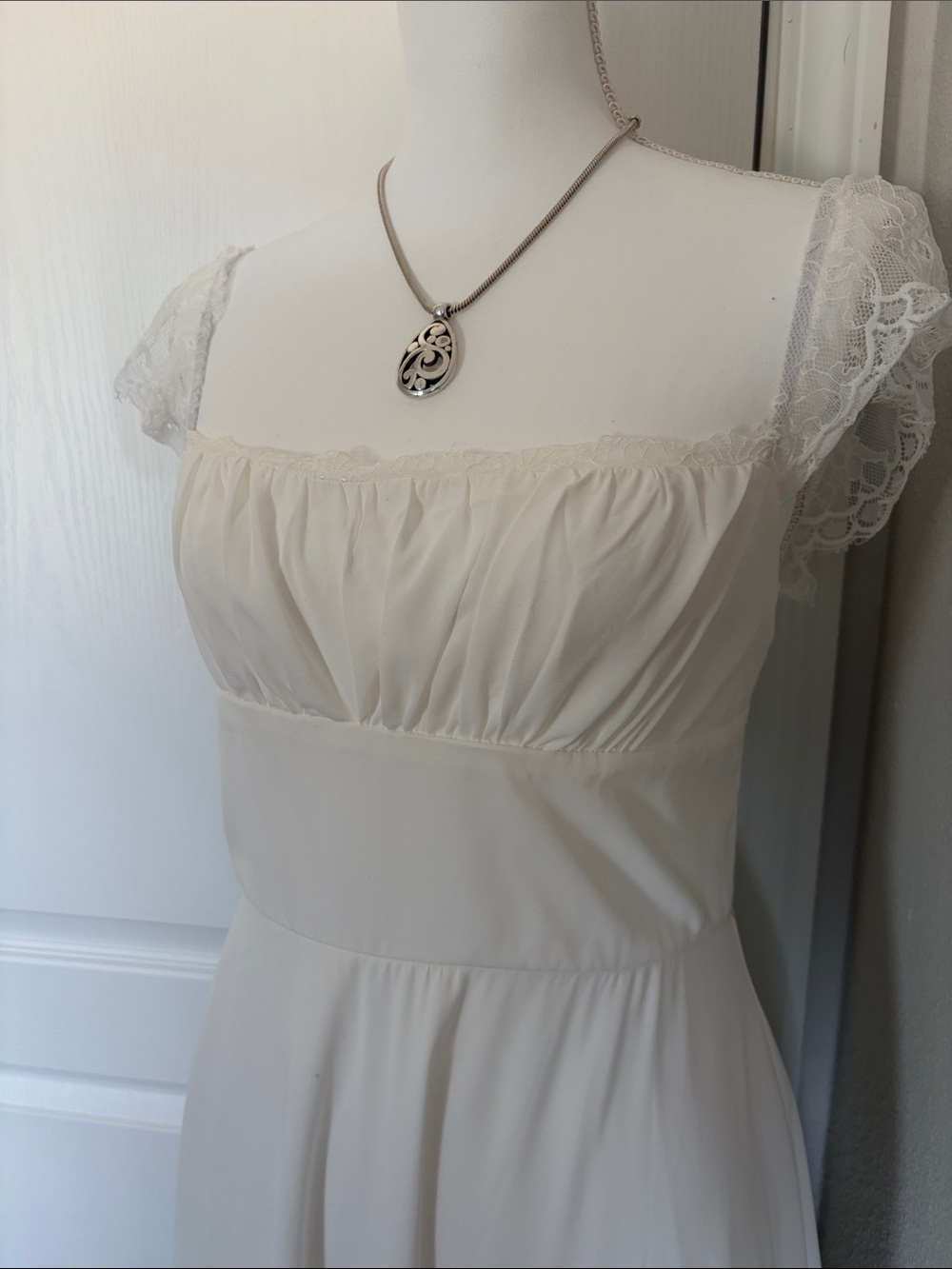 White Lace-Cap Sleeve Midi Dress - Elegant Women’s Dress with corset